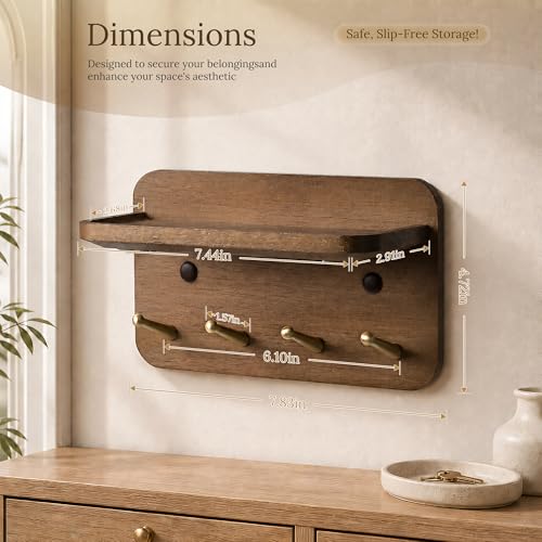 Key Holder Wall Mount, Solid Wood Key Holder for Wall - Image 4
