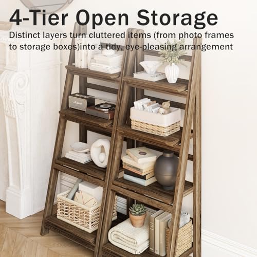 Ladder Shelf 4-Tier Foldable Solid Wood Bookshelf Plant Stand - Image 7