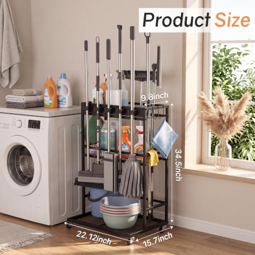 Cleaning Supply Organizer & Broom Holder, Cleaning Cart on Wheels - Image 3