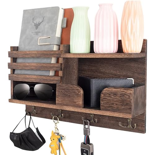 Key Holder Wall Mount, Wooden Organizer Wall Mount with 4 - Image 2