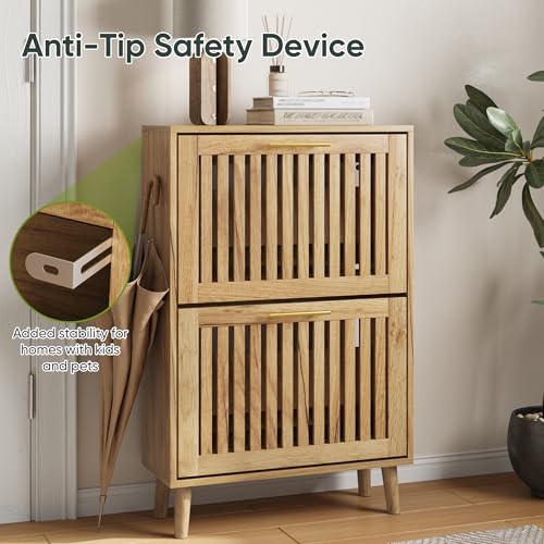 Shoe Cabinet with 2 Flip Slatted Drawers, Farmhouse Slim - Image 6