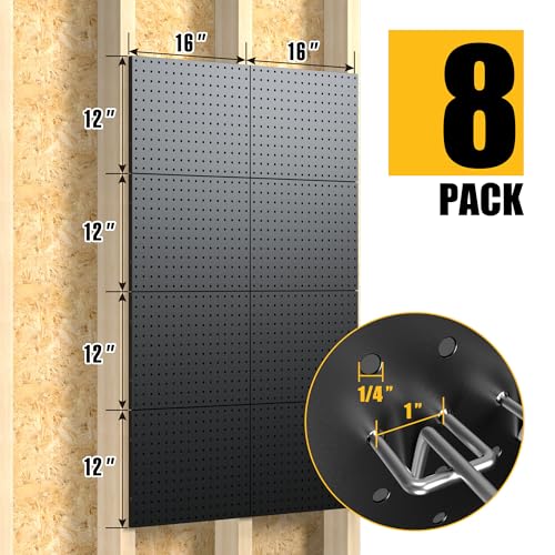 Peg Board, 8 Pack Metal Pegboard Panels with 50 Hooks - Image 4