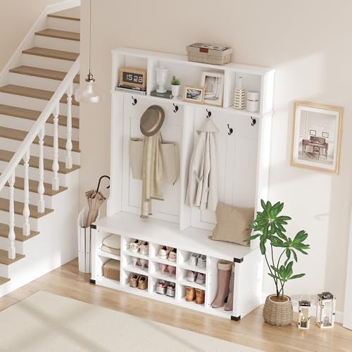 Large Hall Tree with Bench and Shoe Storage, 51" | Home Organization - Image 4