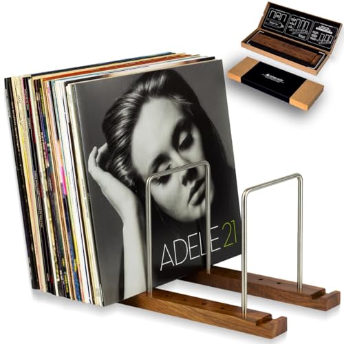 Vinyl Record Storage Holder, 75 LPs, Solid Walnut & Steel - Image 2