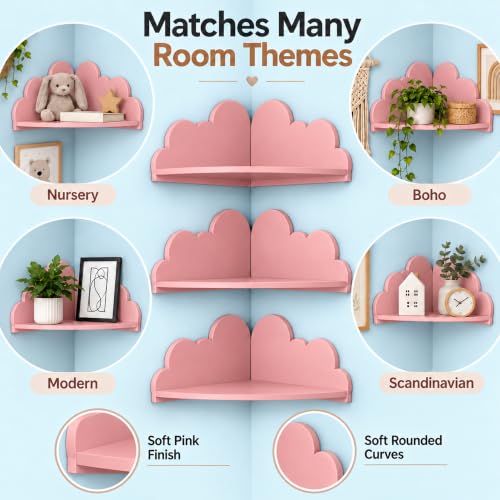 Cloud Wall Shelf Set of 3 Corner Floating Shelves (Pink) - Image 5