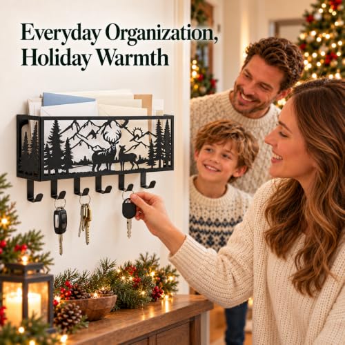 Key Holder Wall Mount with Mail Organizer, Deer Metal - Image 4