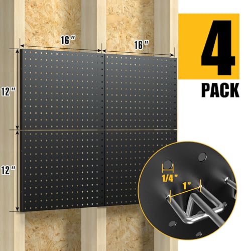 Peg Board, 4 Pack Metal Black Pegboard Panels with 50 Hooks - Image 4