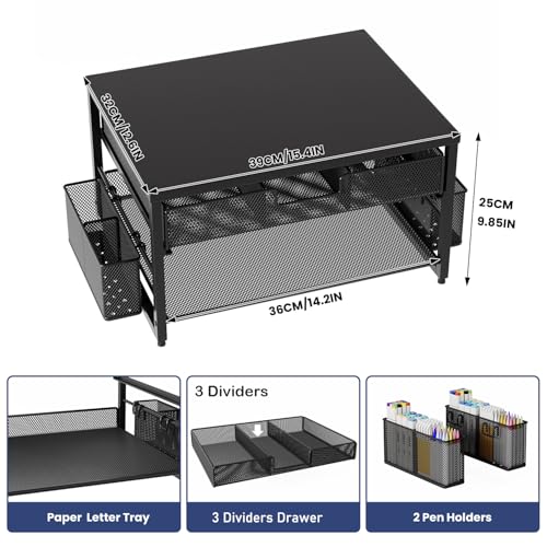 Metal Desktop Printer Stand with Storage Drawer & 2 Pen - Image 5