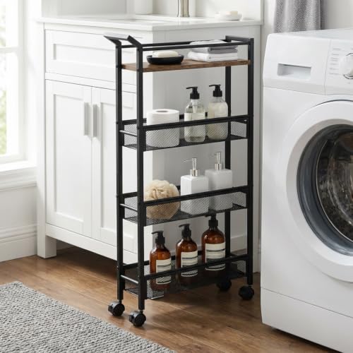 4 Tier Slim Rolling Storage Cart, 5.1 Inch Wide Narrow Storage - Image 5