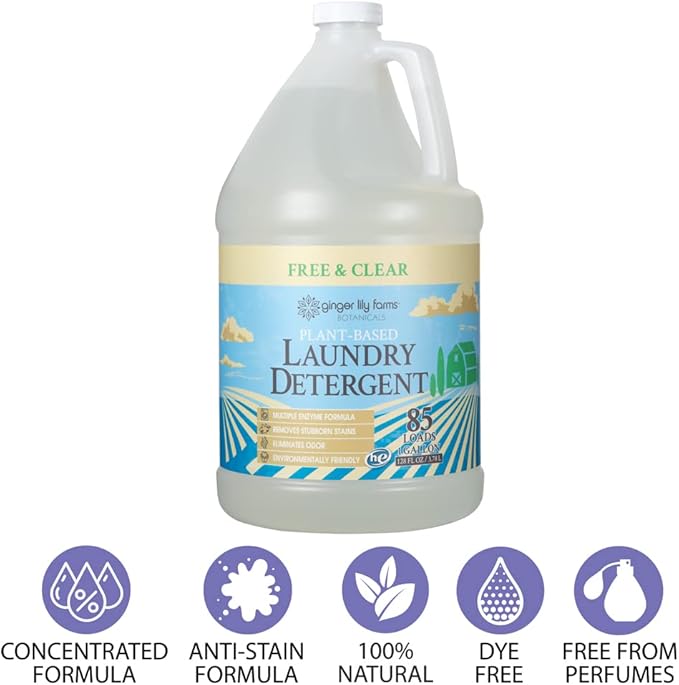 Ginger Lily Farms Botanicals Plant-Based Liquid Laundry Detergent, Free & Clear, Concentrated Formula, HE Compatible, 85 Loads, 1 Gallon (128 fl. oz.)