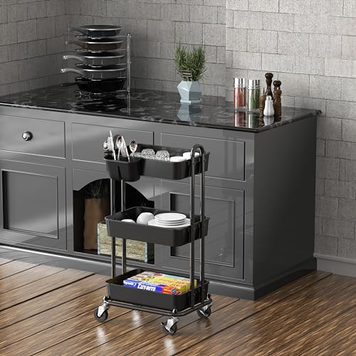 Simple Houseware 3-Tier Rolling Utility Cart with Hanging Bucket - Image 6