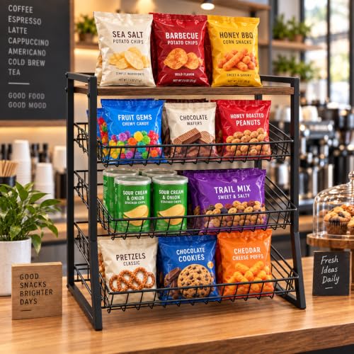 4-Tier Candy Display Rack, Countertop Snack Organizer with Wooden - Image 7