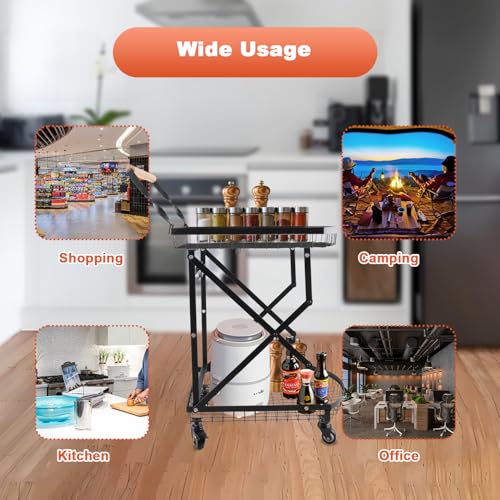 2-Tier Folding Metal Shopping Cart On Wheels,Collapsible Utility - Image 6