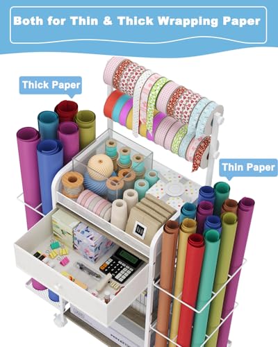 Rsaayekkt Rolling Wrapping Paper Storage Cart with Fabric - Image 4