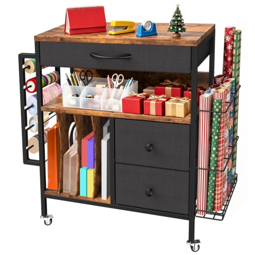 Wrapping Paper Storage Cart, Rolling Gift Wrap Station - Image 2