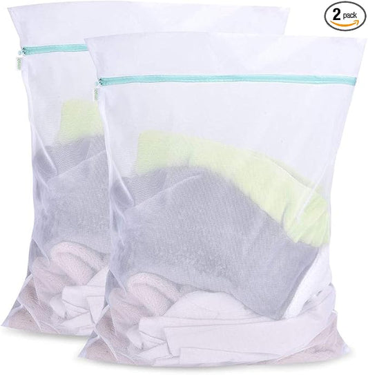 OTraki Mesh Laundry Bag for Delicates 2 Pack Garment Wash Bag 24 x 32 inch Zippered Large Washing Machine Bags for Sweater Dirty Clothes Washer College Dorm Organizer Don't Drying, Melting 140-176℉