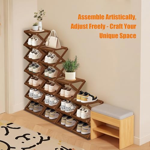 YYW Shoe Rack, Foldable Bamboo Shoes Shelf - Image 4
