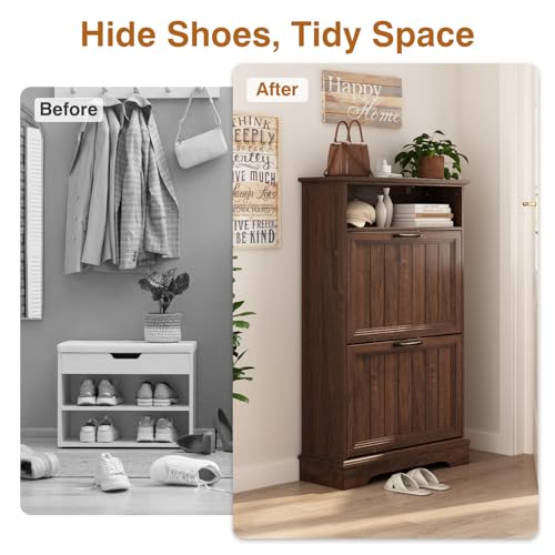 24" W Hidden Shoe Storage Cabinet with 2 Flip Drawers & - Image 5