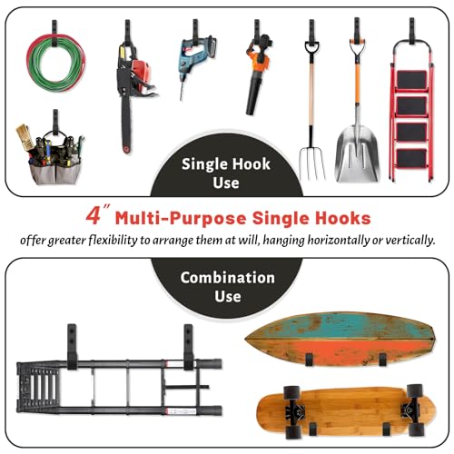 Garage Hooks 4 Inch, 6 Pack Heavy Duty Wall Hooks for Hanging - Image 4