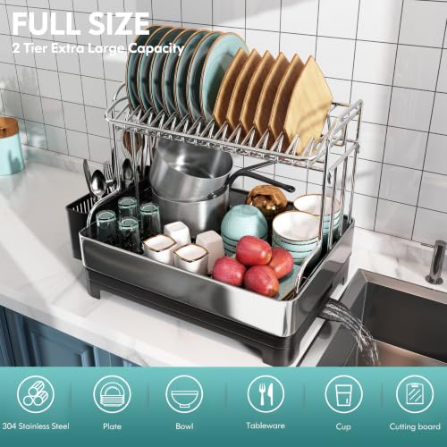 BOOSINY Large 304 Stainless Steel Dish Drainer Drying Rack - Image 7