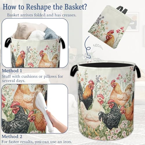 Roosters Hens Laundry Basket,Foldable Waterproof Oxford - Image 7