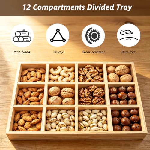2 Pack Wooden Sorting Tray Grid Display 12 Compartments - Image 5
