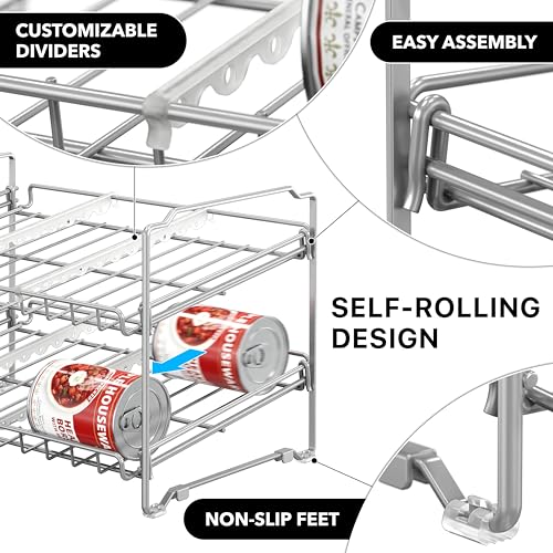 Simple Houseware 2 Tier Stackable Can Rack, Silver, 2 Pack - Image 5