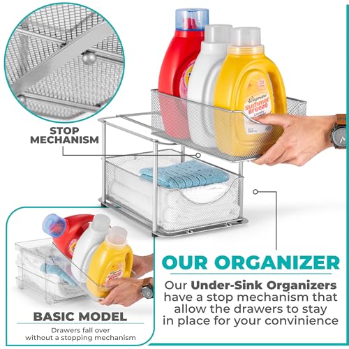 Sorbus Pull-Out Under Sink Organizer, Mesh Construction (Silver - Image 5