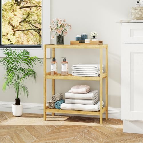 Bamboo Bathroom Shelf, Multifunctional Storage Shelf, 3-Tier - Image 3