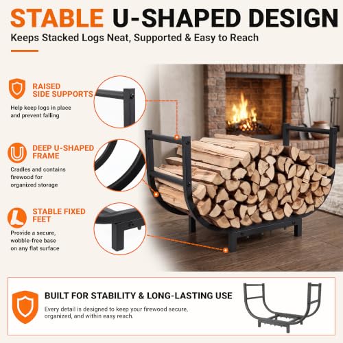 24-Inch Firewood Rack, 500 lb Heavy-Duty Steel Log Holder - Image 5