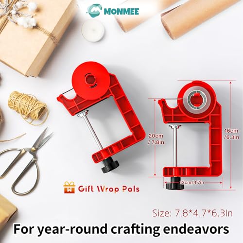 Wrapping Paper Holder, One-Hand Tape Cutter, Red - Image 4