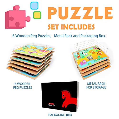WOOD CITY Toddler Puzzles and Rack Set, Wooden Peg Puzzles - Image 6