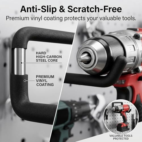 INCLY 10 Pack 1/4" Pegboard Drill Holder Tool Utility Hooks - Image 7