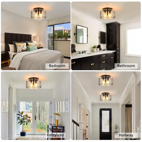 Black Semi Flush Mount Ceiling Light Fixture, 3-Light Modern - Image 8