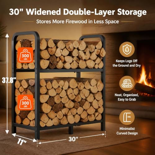 Firewood Rack Outdoor 30 Inch 2-Tier Heavy Duty Log Carrier Bag - Image 3