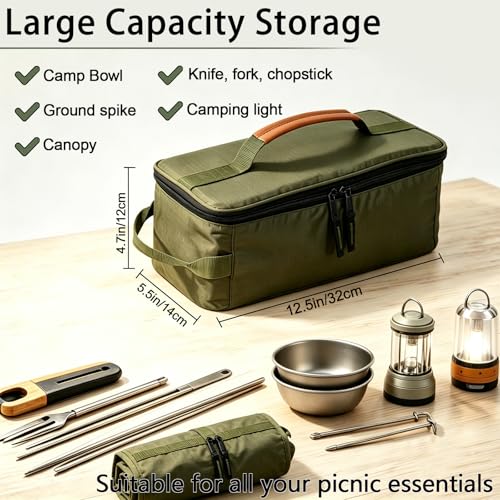 5L Camping Utensil Storage Bag with Mesh Pocket, Green - Image 3