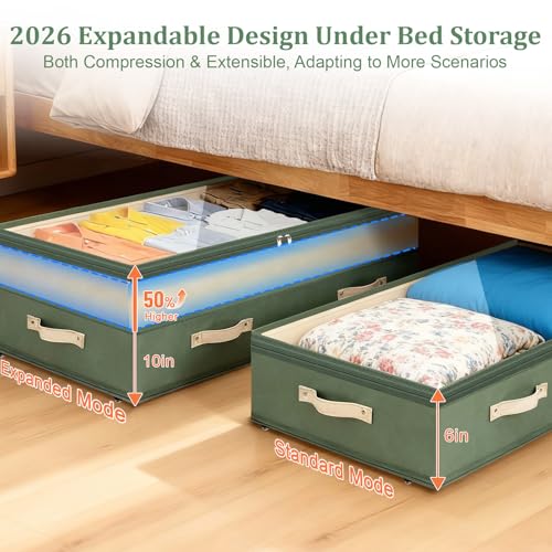 4 Pack Under Bed Storage with Wheels, 6in-10in Height - Image 4