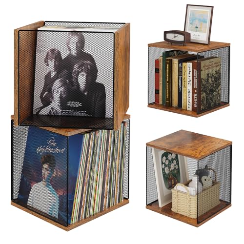 2 Cubes Record Holder Shelf Storage Furniture, Wooden - Image 2