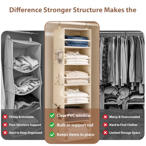 6 Shelf Hanging Closet Organizer, 2 Separable 3 Shelf Units Beige - Image 5