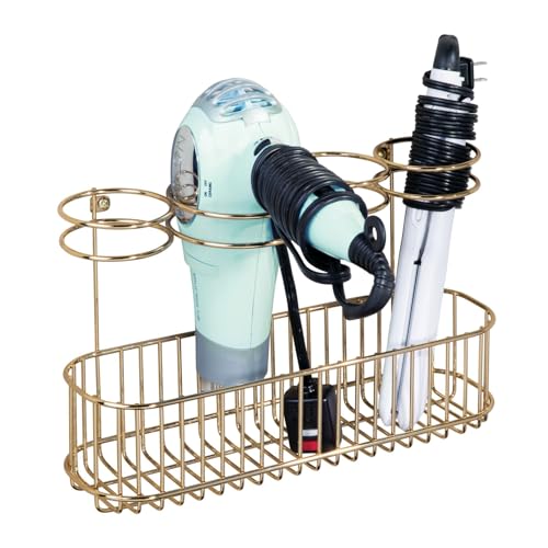 mDesign Hair Dryer Caddy – Wall Mounted Storage Rack - Image 2
