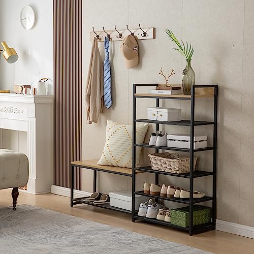 SUNTAGE 6-Tier Coat Rack Shoe Bench Set, Entryway Bench with 6 - Image 3