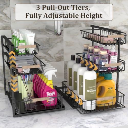 3 Tier Under Sink Organizer, Adjustable Pull Out Metal - Image 4