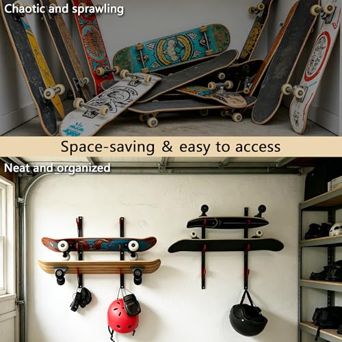Skateboard Rack Wall Mount with Hooks, Metal Holder - Image 4