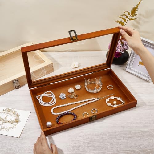 NBEADS 1 Pc Wooden Box With Glass Lid, Wooden Display Box - Image 4