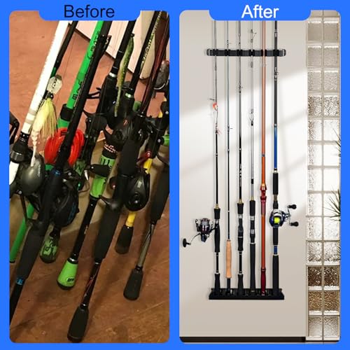 2-Set Vertical Fishing Rod Holders Wall-Mounted Holds 12 Rods - Image 5