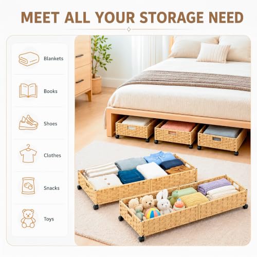 Foldable Under Bed Storage with Wheels, Rolling Wicker 1 - Image 4