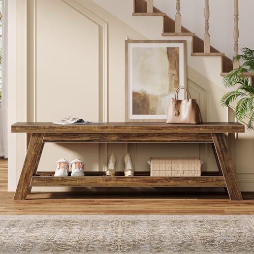 Tribesigns 55" Entryway Bench with Shoe Storage, Wood Bench Seat - Image 5