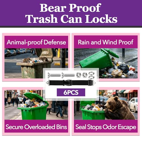 6Pcs Bear Proof Trash Can Lock for 28-96 Gallon Bins to Prevent - Image 3