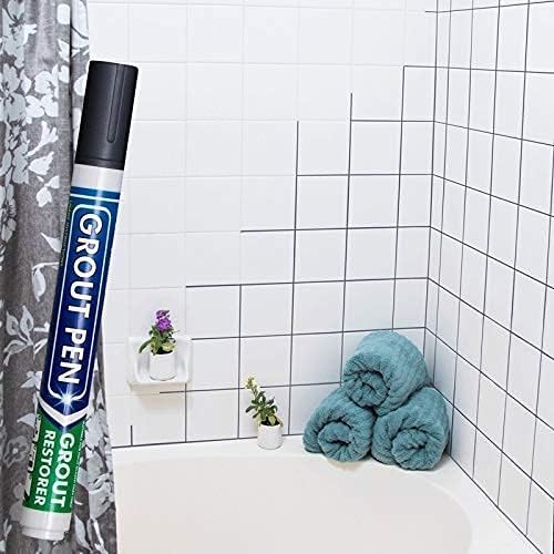 Grout Pen Tile Paint Marker: Waterproof Grout Colorant and Sealer Pen to Renew, Repair, and Refresh Tile Grout - Cleaner Coating Stain Pens - 2 Pack, 5mm Narrow and 15mm Wide Tip Pen - Dark Grey