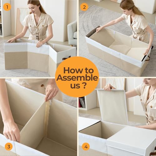 Extra Large Toy Box with Lid,Collapsible Toy Storage Chest,Beige - Image 7